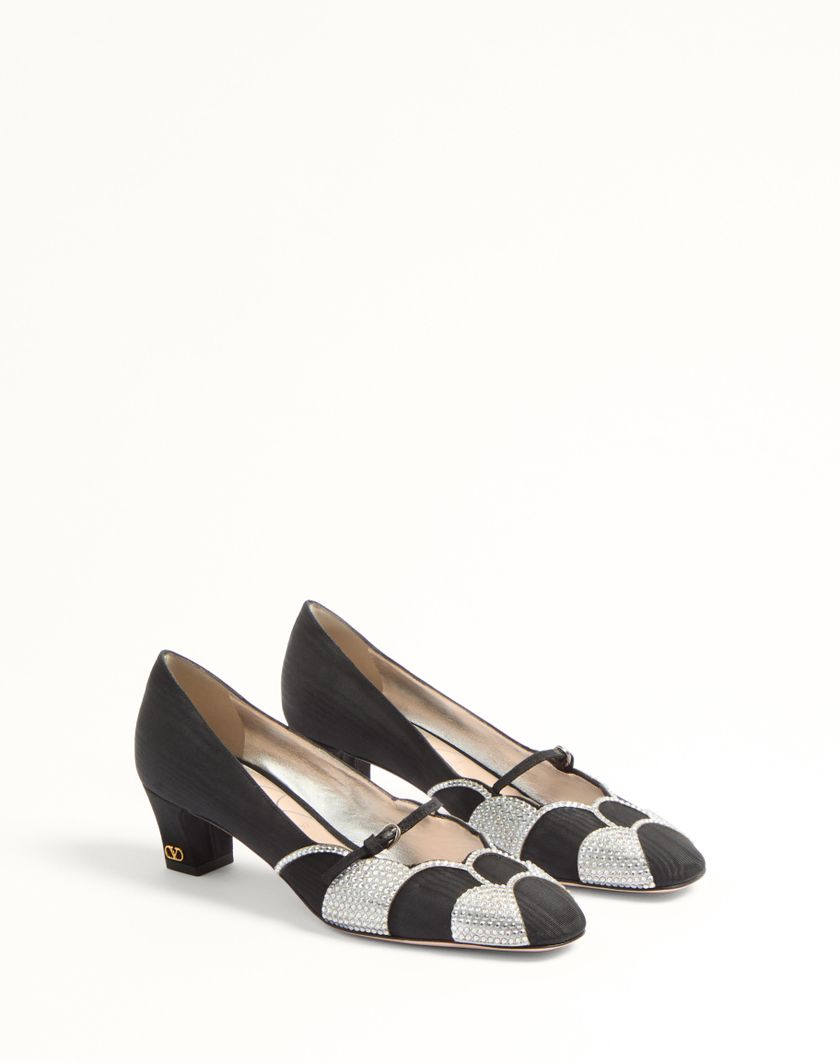 BOWOW PUMPS IN MOIRÈ FABRIC WITH CRYSTALS 45MM - Image 1